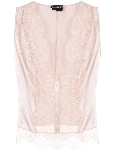 Tom Ford Lace-front Sleeveless Blouse In Pink