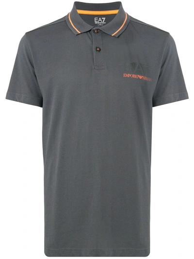 Ea7 Printed Logo Polo Shirt In Grey