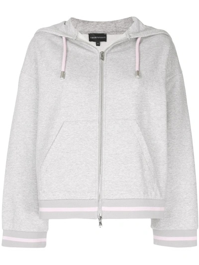 Emporio Armani Contrast-string Zip-up Hoodie In Grey