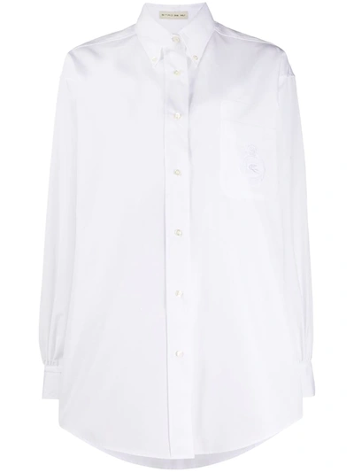 Etro Cottond Shirt With Embroidered Logo In White
