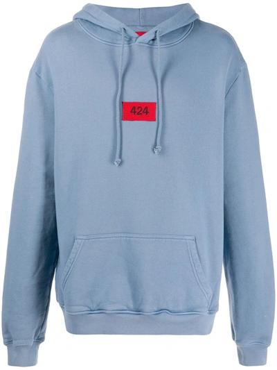 424 Fourtwofour On Fairfax Ss Logo Box Hoodie In Light Blue