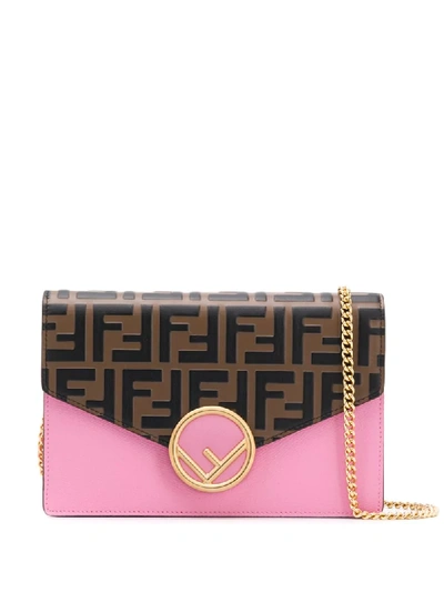 Fendi Pink And Brown Mini Wallet On Chain In Pink ,brown