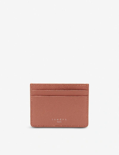 Sandro Textured Leather Card Holder In Light Pink