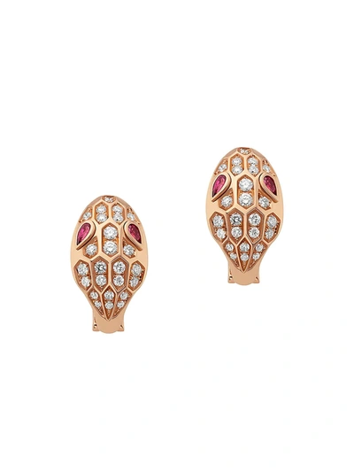 Bvlgari Women's Serpenti Seduttori 18k Rose Gold, Pavé Diamond & Rubellite Stud Earrings