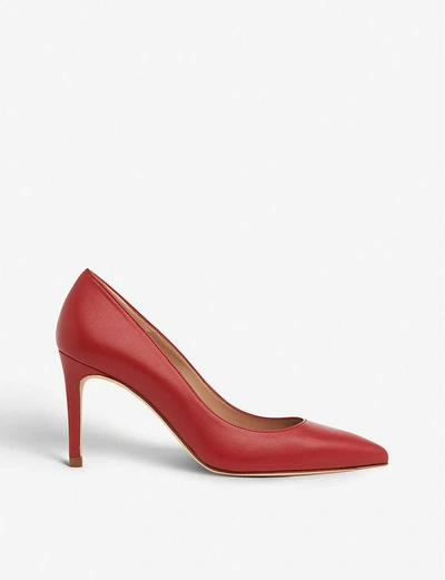 Lk Bennett Floret Pointed-toe Leather Courts In Red-roca+red