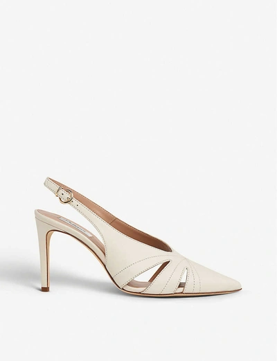 Lk Bennett Helena Cut-out Leather Courts In Whi-off White