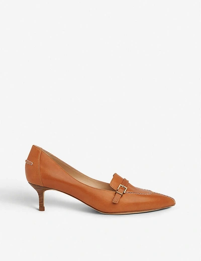 Lk Bennett Farah Buckle-embellished Leather Courts In Bro-tan