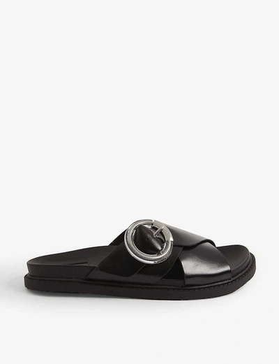 Topshop Pedro Leather Slider Sandals In Black