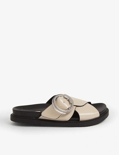 Topshop Pedro Crossover-strap Leather Slider Sandals In Stone