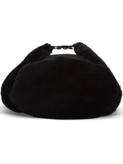 Prada Nylon And Shearling Hat In Black