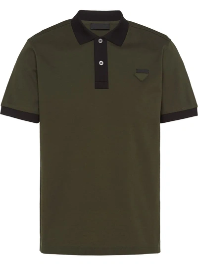 Prada Two-tone Piqué Polo Shirt In Green