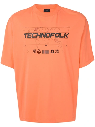 Marcelo Burlon County Of Milan Technofolk Print T-shirt In Faded Orange