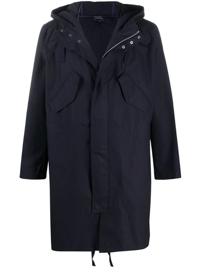 Apc Concealed Front Coat In Blue