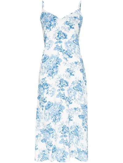 Reformation Nella Floral-print Slip Midi Dress In Blue