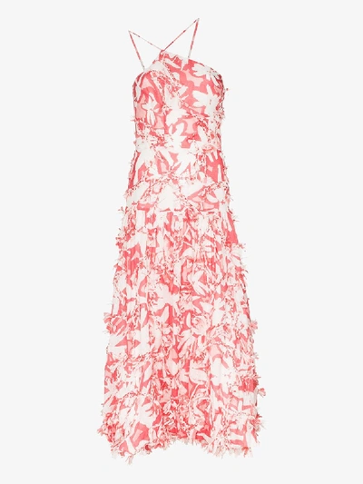 Xu Zhi Halterneck Floral-print Midi Dress In Pink