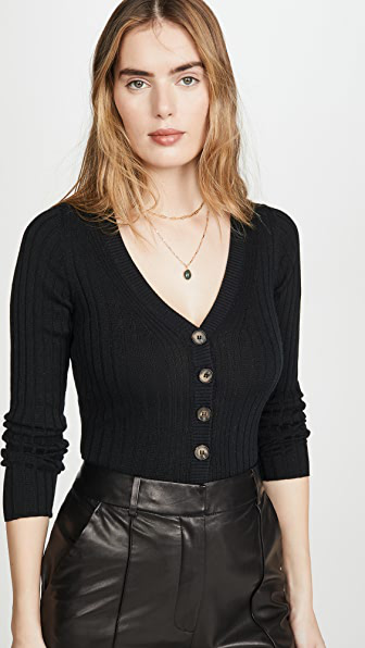 Naadam Ribbed Cardigan In Black | ModeSens