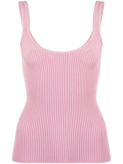 Zimmermann Wavelength Asymmetric Ribbed-knit Tank Top In Pink