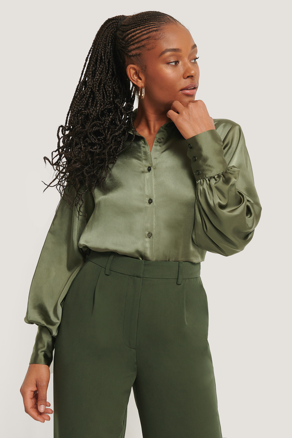 dark green satin blouse