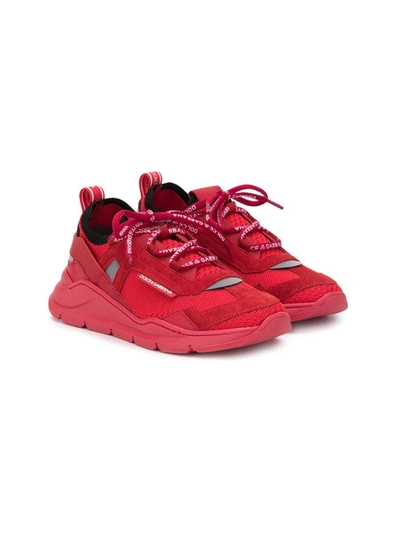 Dolce & Gabbana Kids' Suede Panel Sneakers In Red