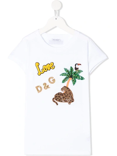Dolce & Gabbana Kids' Tropical Animal Patches T-shirt In White