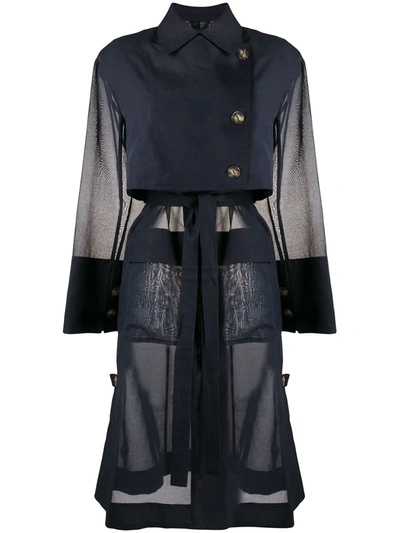 Eudon Choi Flap-pocket Belted Organza Trench Coat In Blue