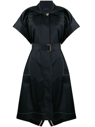 Eudon Choi Spread-collar Belted Sateen Shirt Dress In Blue