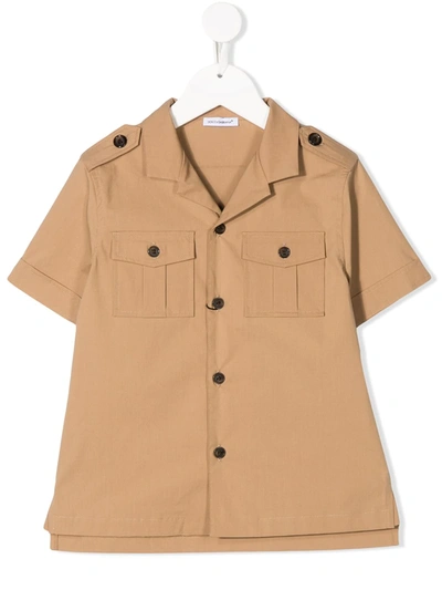 Dolce & Gabbana Kids' Parrot-print Safari-style Shirt In Neutrals