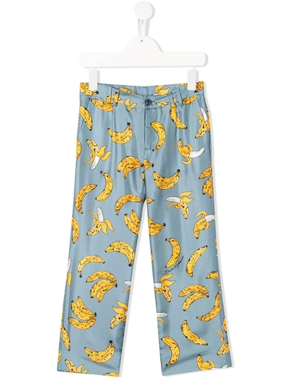 Dolce & Gabbana Kids' Banana-print Silk Trousers In Blue