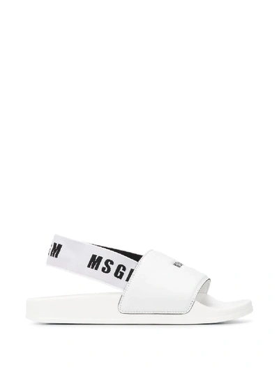 Msgm Logo Print Slingback Sandals In White