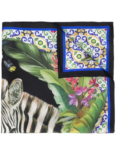 Dolce & Gabbana Maiolica Zebra Print Twill Foulard In Multicolor