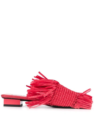 Msgm Frayed Straw Sandals In Red