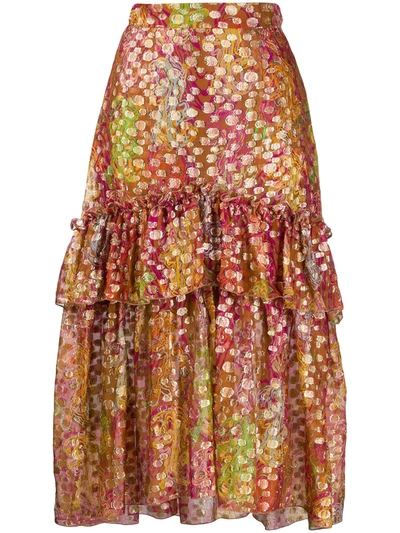 Dundas Abstract Print Layered Skirt In Brown