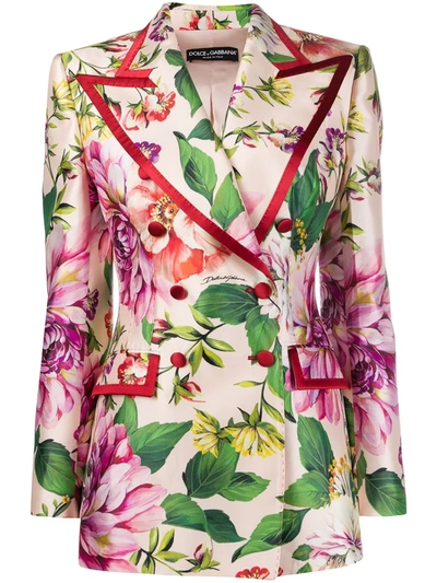 Dolce & Gabbana Double-breasted Floral-print Silk-blend Satin-twill Blazer In Pink