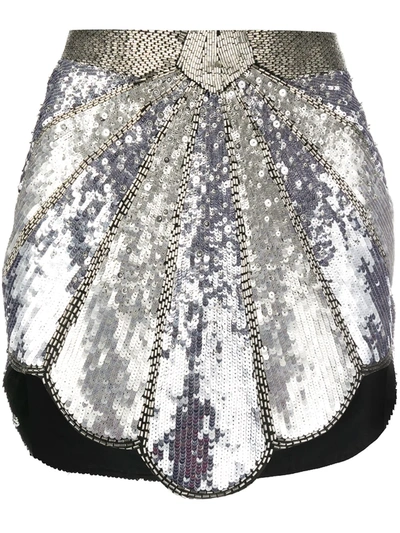 Attico Bead Embroidered Metallic Skirt In Silver