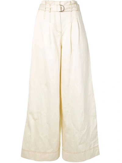 Ulla Johnson Rhodes Belted Cotton And Linen-blend Wide-leg Trousers In White