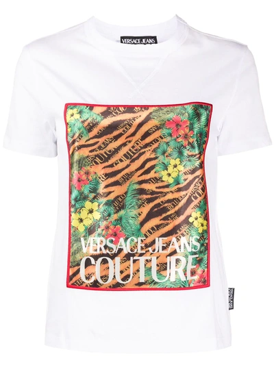 Versace Jeans Couture Jungle-print Panel T-shirt In White