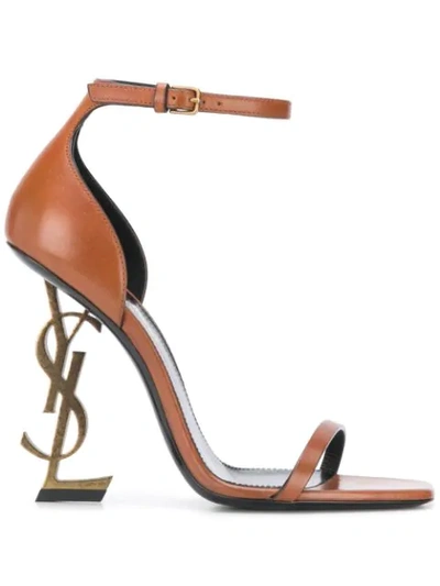 Saint Laurent Opyum Ankle Strap Sandals In Brown