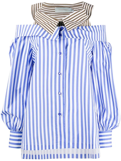 Silvia Tcherassi Double-layered Striped Blouse In Blue
