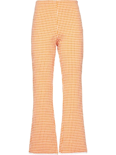 Miu Miu Checked Flared Trousers In Orange