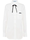 Prada Logo Patch Poplin Shirt In White