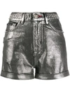Philipp Plein Metallic-print Studded Shorts In Silver