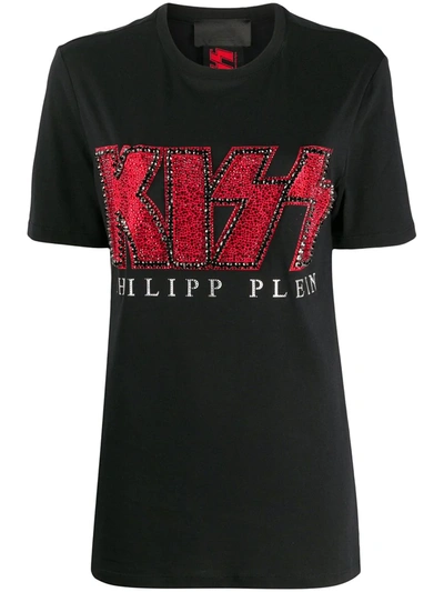 Philipp Plein Kiss Crystal-embellished T-shirt In Black