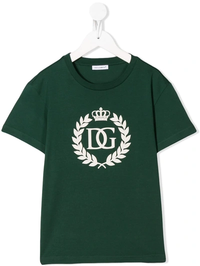 Dolce & Gabbana Kids' Dg Crown Logo-print T-shirt In Green