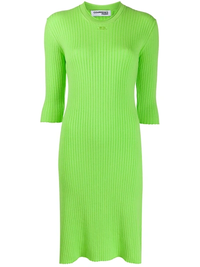 Courrèges Embroidered Logo Ribbed Dress In Green