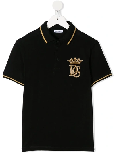 Dolce & Gabbana Kids' Embroidered-logo Polo Shirt In Black