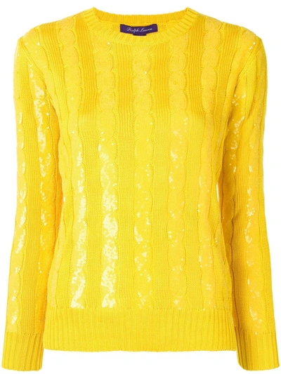 Ralph Lauren Sequin-embellished Cable-knit Sweater In Yellow