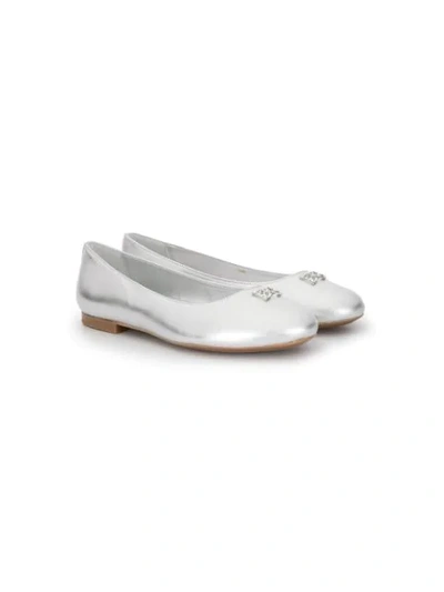 Dolce & Gabbana Teen Embellished Ballet Pumps In Silver