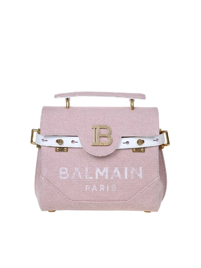 Balmain B-buzz 23 Hand Bag In Pink Canvas With Logo