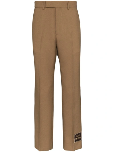 Gucci Logo Patch Straight Trousers In Brown