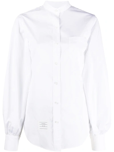 Thom Browne Logo-patch Collarless Shirt In White